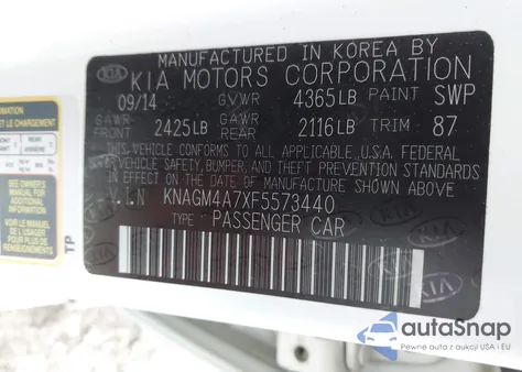 2015 Kia Optima Lx z USA, uszkodzony, nr VIN KNAGM4A7XF5573440